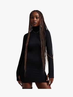 Women's Black Turtleneck Seamless Dress