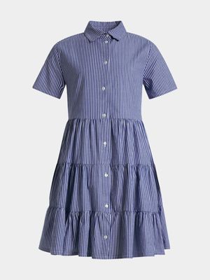 Older Girls Stripe Tiered Shirt Dress
