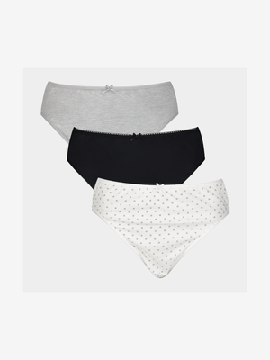 Women's Black & Grey Print 3-Pack Cotton High Leg Panties
