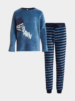 Younger Boy's Blue Dinosaur Striped Sleepwear Set