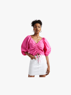 Ruched Balloon Sleeve Top