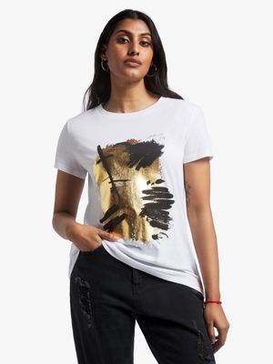 Women's White Graphic Print T-Shirt