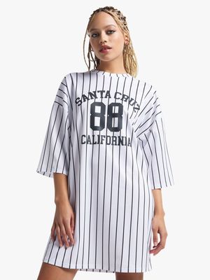 Women's Black & White Striped Birdseye T-shirt Dress