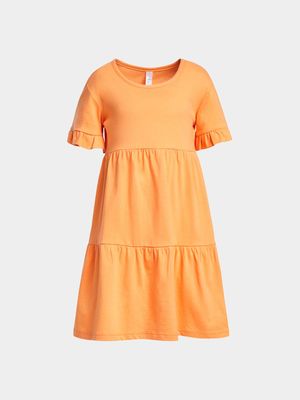 Older Girl's Orange Tiered Dress