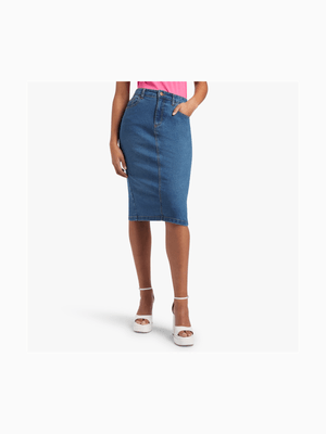 Women's Mid Blue Denim Pencil Skirt
