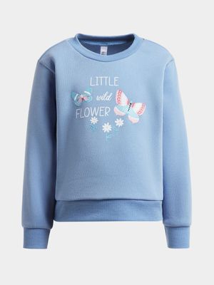 Younger Girl's Blue Graphic Print Sweat Top