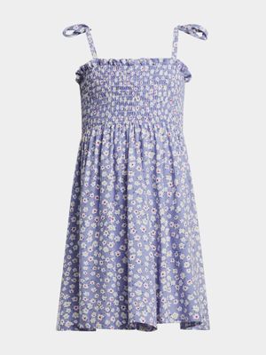 Older Girl's Lilac Floral Print Smocked Dress