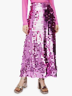 Women's Me&B  Pink Chunky Sequin Midi Skirt