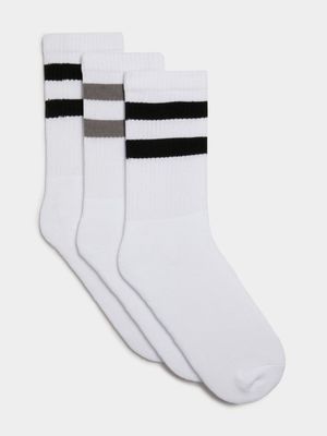 Men's White 3-Pack Stripe Anklet Socks