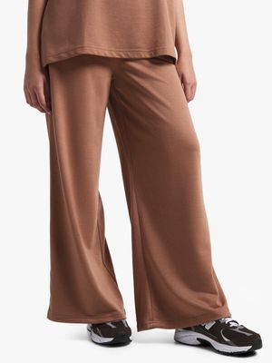 Women's Brown Fleece Wide Leg Pants