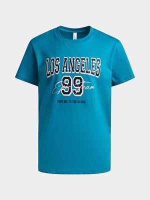 Younger Boy's Teal Graphic Print T-Shirt