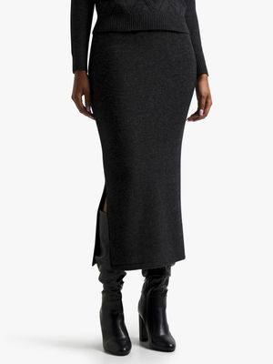 Women's Black Melange Tube Skirt
