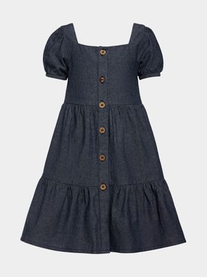 Younger Girl's Blue Chamray Button Up Dress