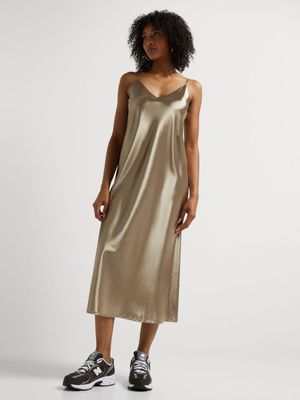 Y&G Satin V-Neck Midi Slip Dress