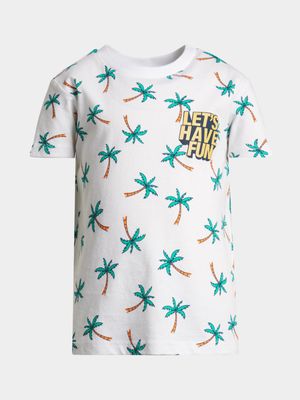 Younger Boy's White Palm Graphic Print T-Shirt