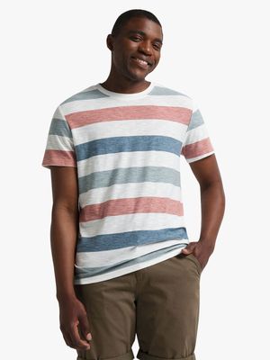 Men's Blue, Coral & White Striped T-Shirt