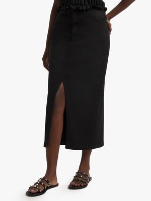 Women's Black Long Denim Skirt
