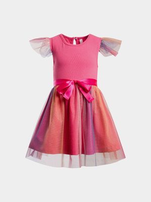 Younger Girl's Bright Pink Tulle Party Dress