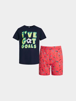 Younger Boy's Navy & Red Soccer Sleepwear Set