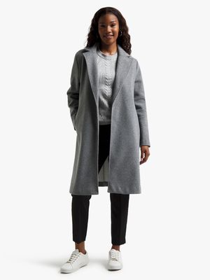 Women's Grey Melange Melton Coat