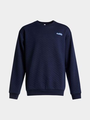 Younger Boy's Navy Quilted Sweat Top