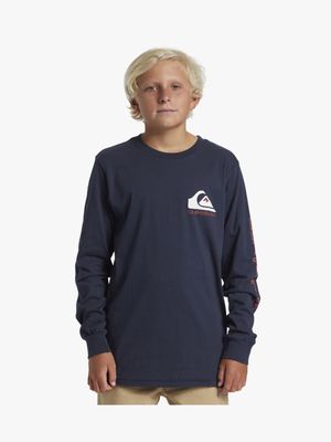 Boys Quiksilver Blue Comp Logo Long Sleeve T-Shirt