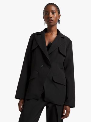 Women's Elwen Design Black Trench Styled Double Breasted Blazer