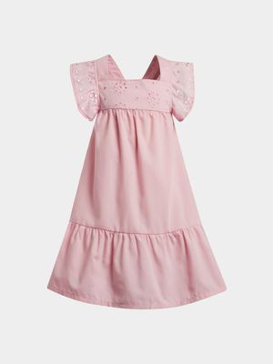 Younger Girl's Pink Tiered Anglaise Dress