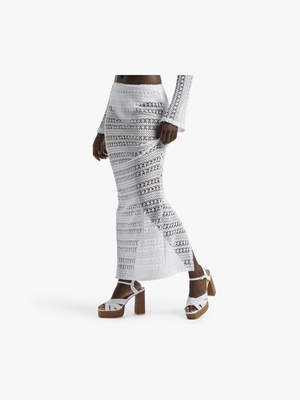Women's White Co-Ord Crochet Skirt