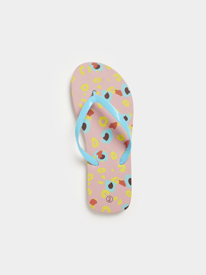 Older Girl's Blue Animal Print Flip Flops