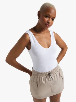Women's White Seamless Paneled Bodysuit