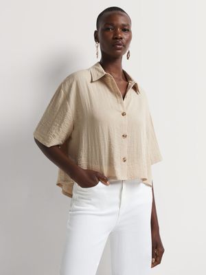 Linen-like Button Down Shirt