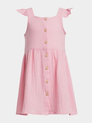 Younger Girl's Pink Button Dress