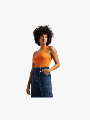 Women's Orange Asymetrical Strap Bodysuit