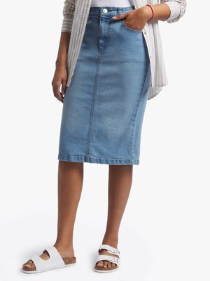 Women's Light Blue Denim Pencil Skirt