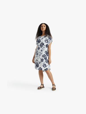 Women's White & Navy Print Tunic Dress