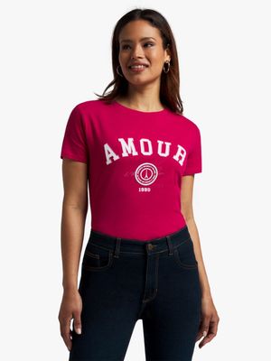 Women's Cerise Pink Graphic Print T-Shirt
