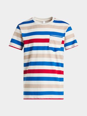 Younger Boy's Blue, Red & Stone Striped T-Shirt