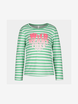 Younger Girl's Green Stripe Graphic Print T-Shirt
