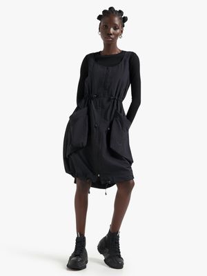 Women's Black Taslon Toggle Dress
