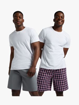 Men's Charcoal & Check Print 2-Pack Sleepwear Shorts