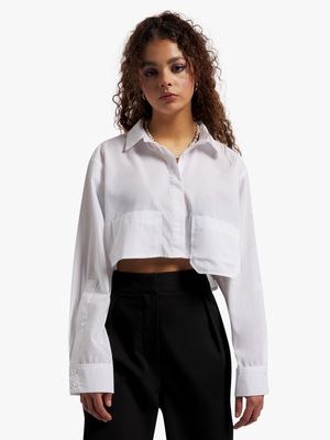 Women's White Cropped Boxy Shirt