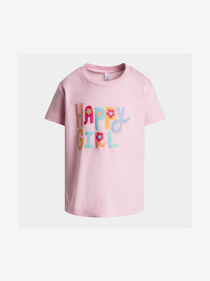 Younger Girl's Pink Graphic Print T-Shirt