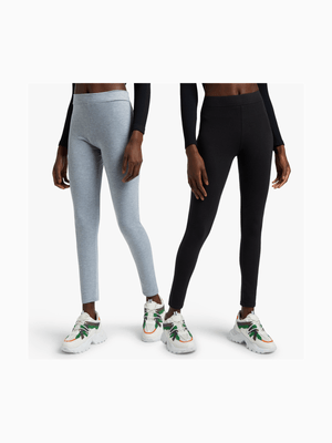 Women's Grey & Black 2 Pack Leggings