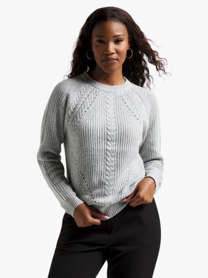 Women's Light Grey Cable Knit Jersey