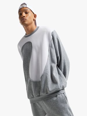 Men's White & Grey Co-Ord Panelled Sweat Top