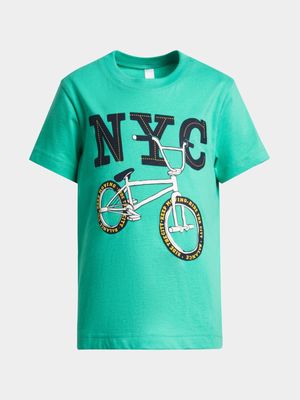 Younger Boy's Green Graphic Print T-Shirt