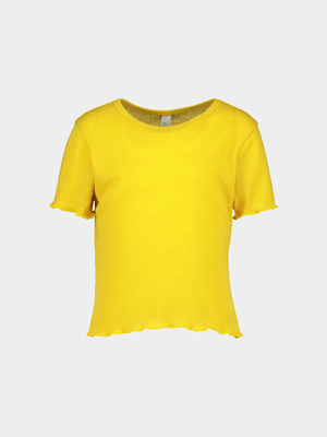 Older Girl's Yellow Ribbed Top
