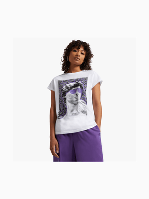 Women's White Shaded Sculpture Graphic Prnt T-Shirt