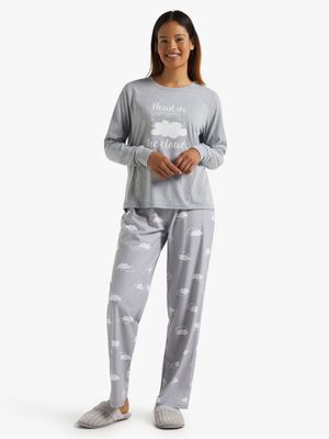 Women's Grey Cloud Print Sleepwear Set